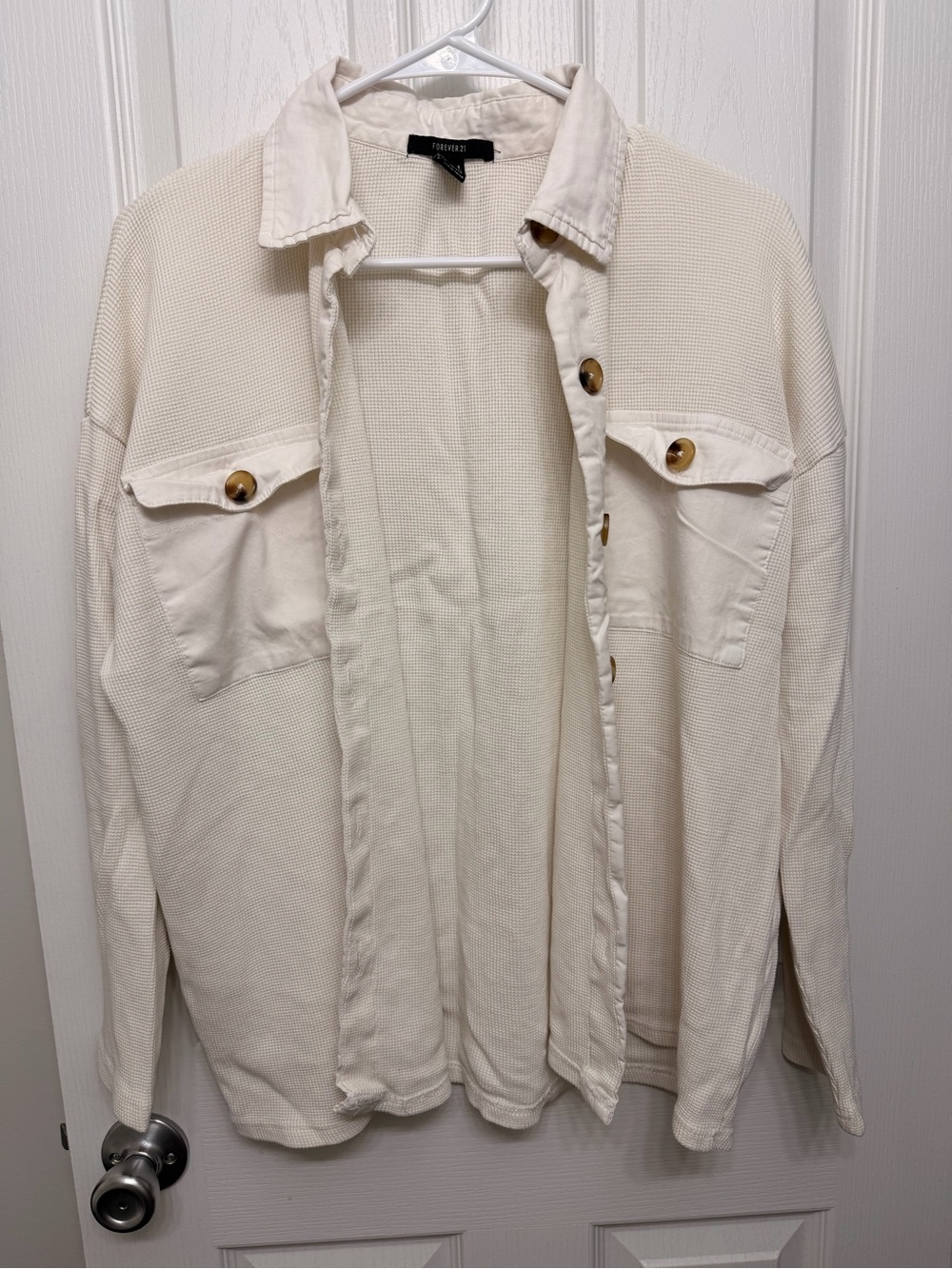 Forever 21 Off-White Waffle Knit Shirt Jacket Small